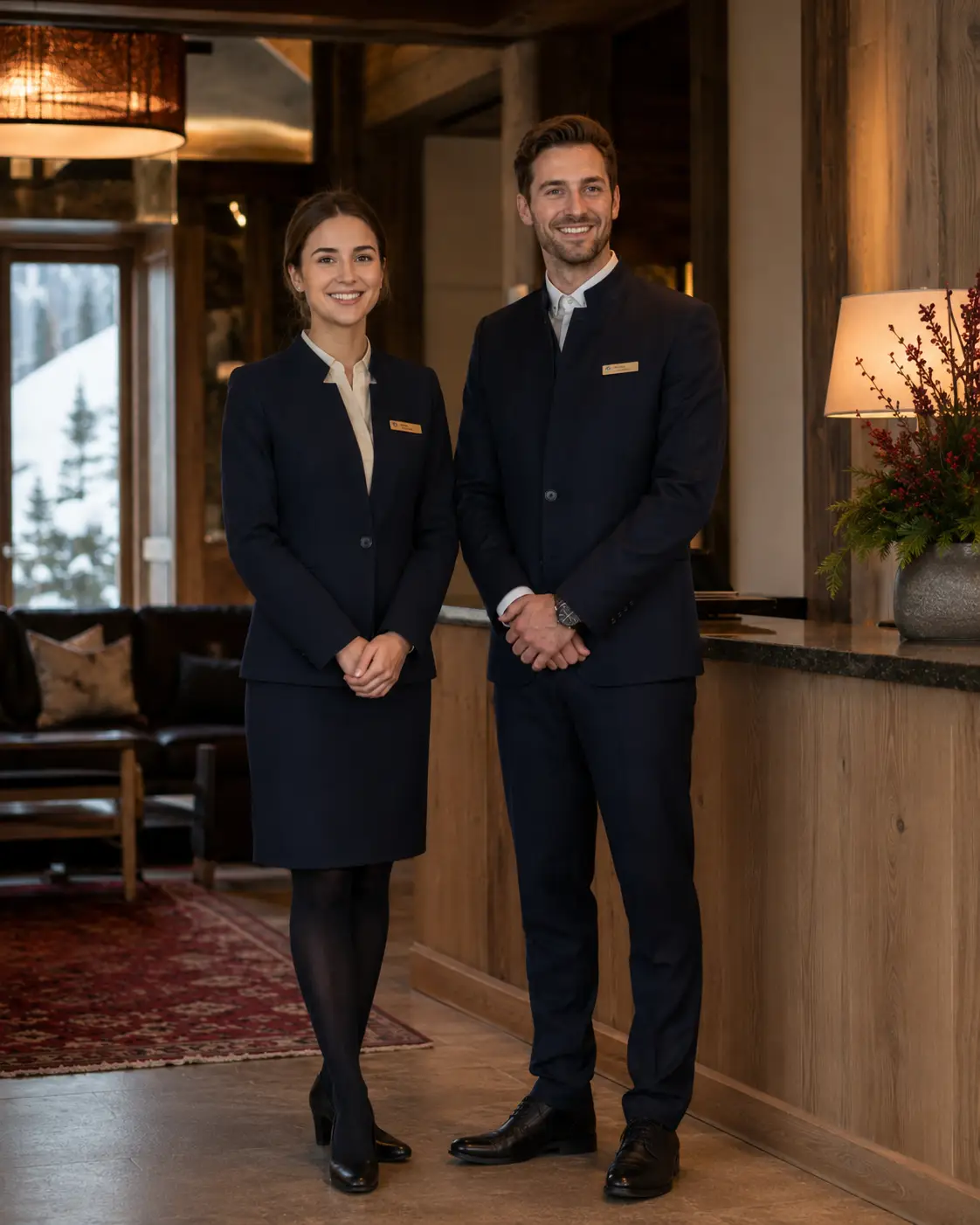 Front office uniforms in an alpine hotel