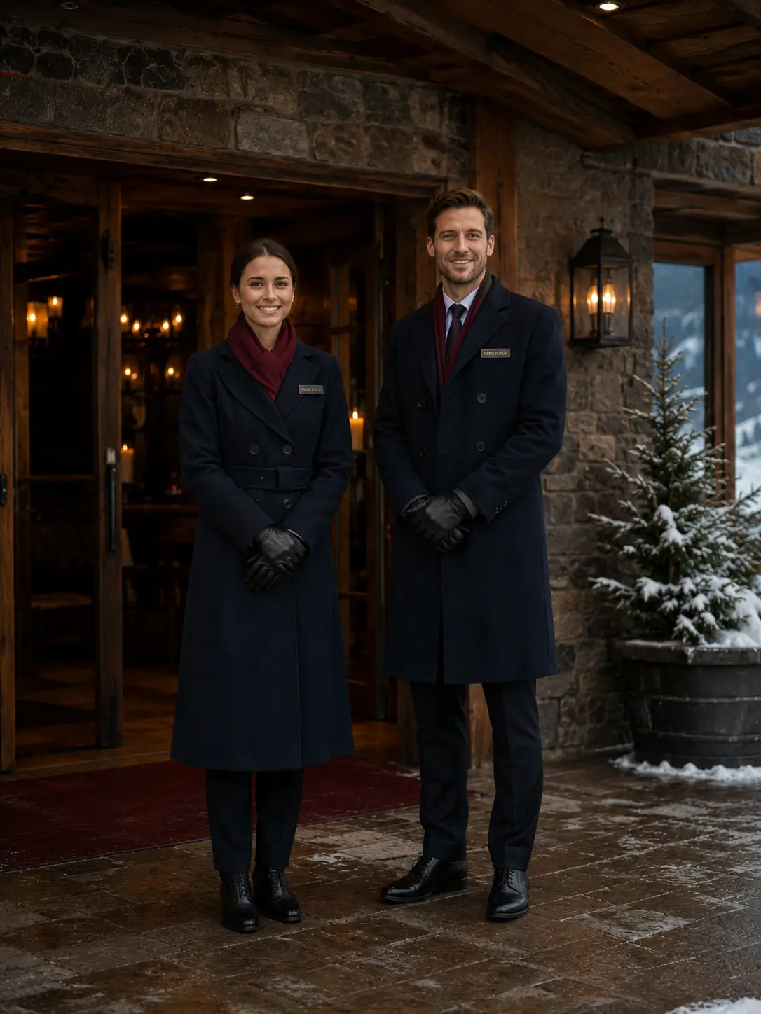 Arrival and concierge uniforms at a luxury ski resort